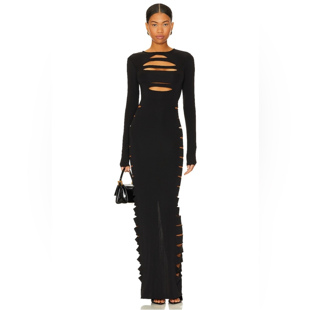 h:ours Yailin Maxi Dress Black Long Sleeve Cut-Out Dress (never been worn)